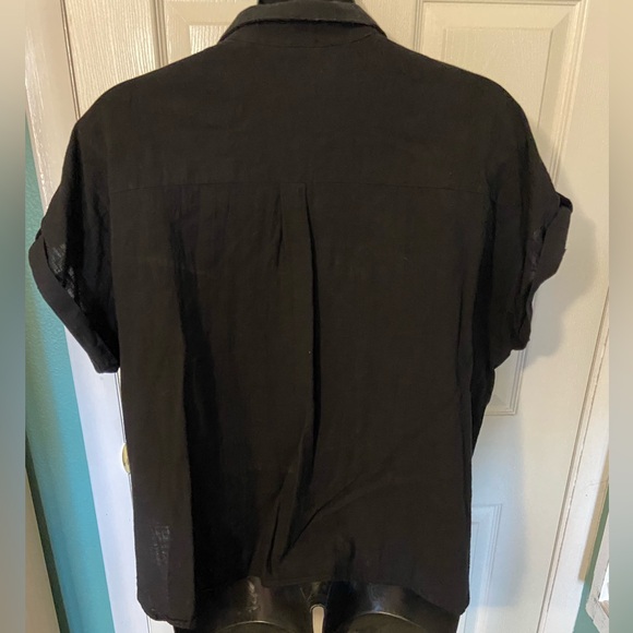 EUC City Chic black viscose linen look button up tie front beachy top Sz 18/M - Picture 5 of 5